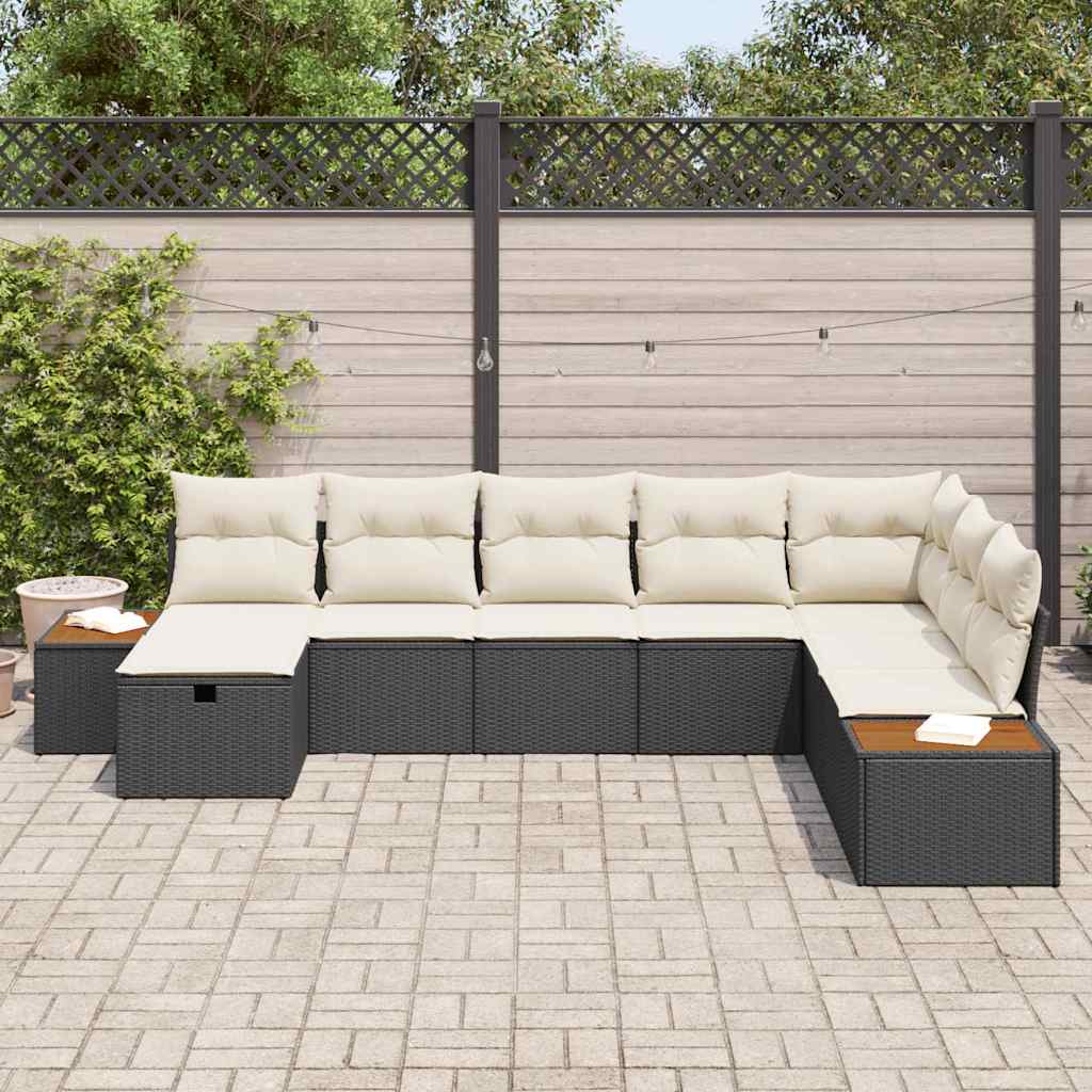 Garten-Sofa-Set mit Kissen 8 pcs Schwarz Poly Rattan